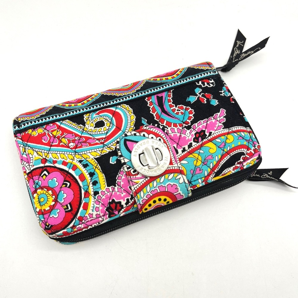 Vera Bradley Quilted Cotton Turnlock Wallet Multicolor Paisley Zip Around